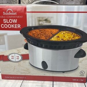 Sunfeast Double Compartment Slow Cooker – 2 x 16 oz Removable Stoneware